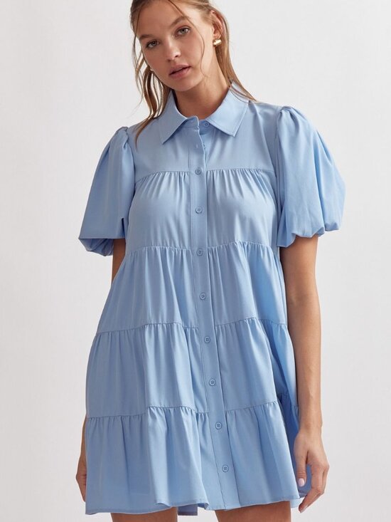 Entro Dresses & Skirts - Entro Chambray Blue Button Down Tiered Dress size large